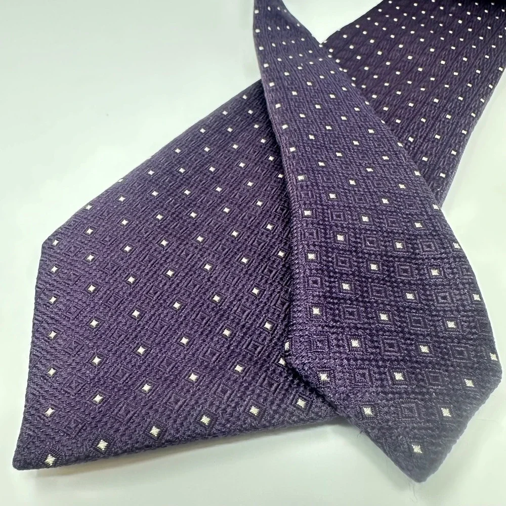 Canali Mens Purple Silk Geometric Diamond Dot Necktie Made in Italy